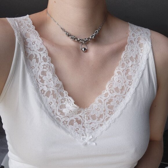 Gothic hematite dangly silver chainmaille choker necklace - Picture 4 of 9